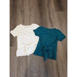 Anthropologie Womens Medium Rolled Short Sleeve Tie-Front Top Bundle 100% Cotton